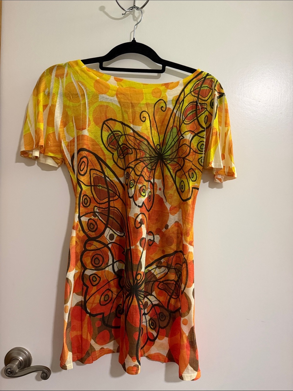 ONE WORLD Orange and Yellow Butterfly‎ Short-Sleeve Tunic
